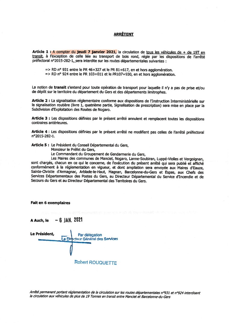 21 01 07 Arrété d'interdiction des PL de plus de 19 tonnes du Cel Departemental du Gers-2.jpg