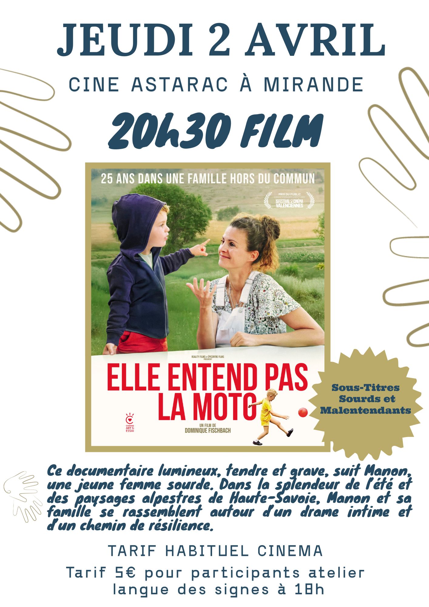 Affiche soirée film "Elle entend pas la Moto"