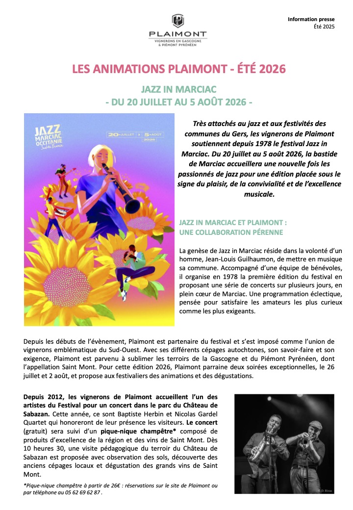 JAZZ IN MARCIAC PLAIMONT ÉTÉ 2026