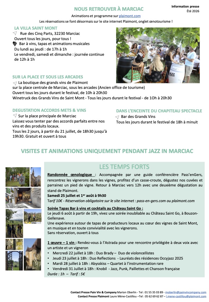 JAZZ IN MARCIAC PLAIMONT  ÉTÉ 2026