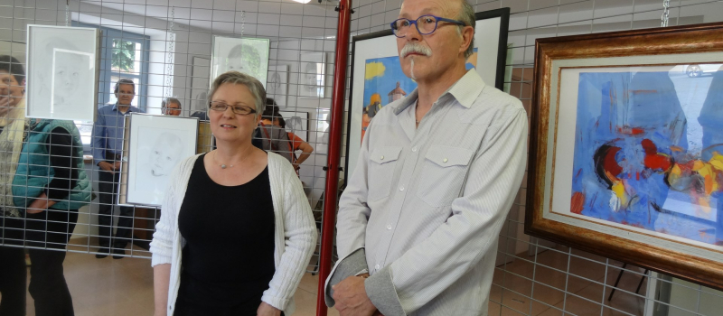 Portait de Nathalie Ducoulombier  et aquarelles de Patrice Hyver à  la Médiathèque 