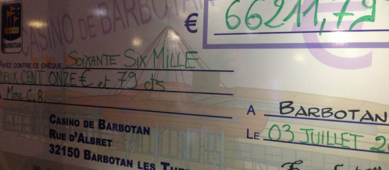 66210€ pour une mise de 50 centimes au casino de Barbotan les Thermes 