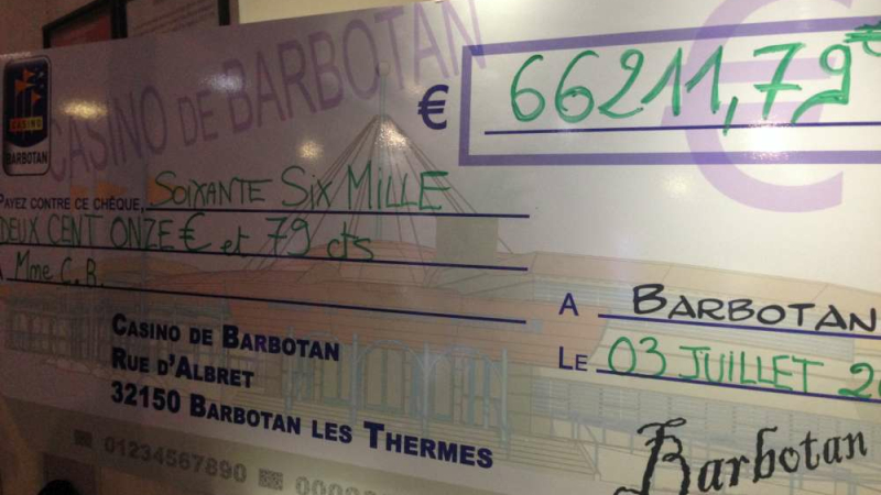 66210€ pour une mise de 50 centimes au casino de Barbotan les Thermes 