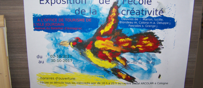 Exposition de l'école de la créativité à l'Office de Tourisme de la Gascogne Toulousaine à l'Isle-Jourdain