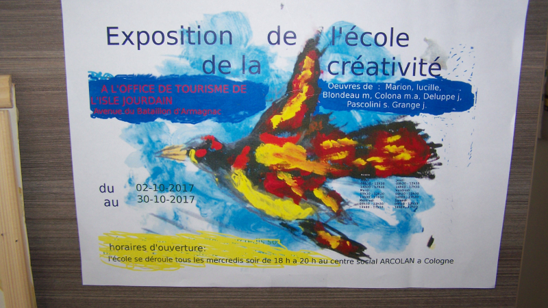 Exposition de l'école de la créativité à l'Office de Tourisme de la Gascogne Toulousaine à l'Isle-Jourdain