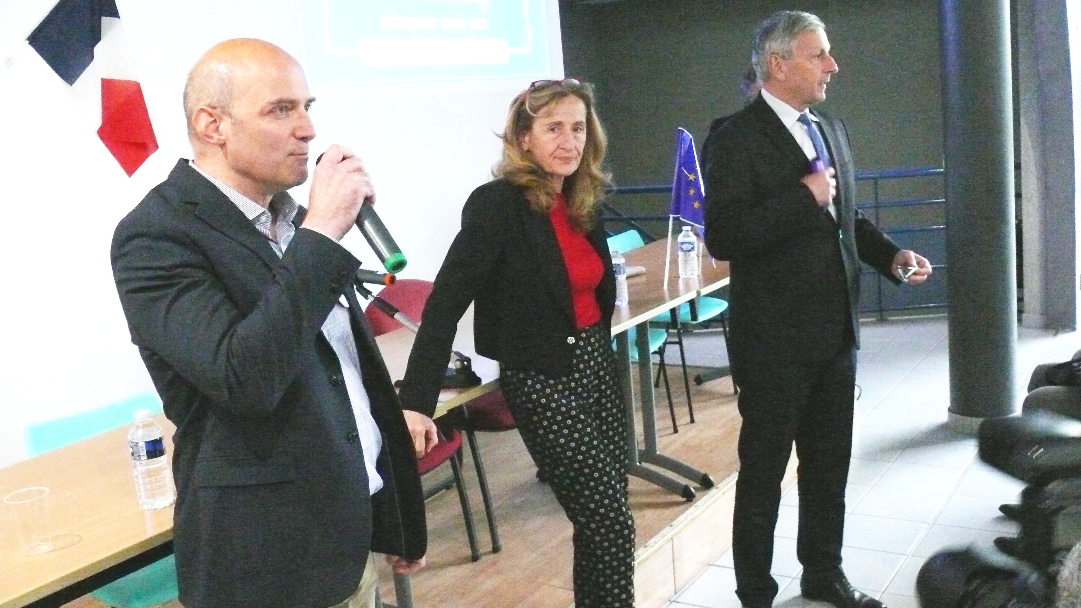 Bertrand Gonthiez, délégué départemental LREM lors de la visite de Nicole Belloubet, ministre de la Justice, en mai 2019 - Avec, à leur droite, Jean-René Cazeneuve, député du Gers. - Photo JBW