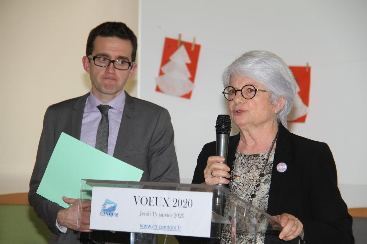 Gisèle Biemouret, avec Bertrand Ténèze, directeur de l'hôpital de Condom, lors de la cérémonie des vœux 2020 - Photo MLS