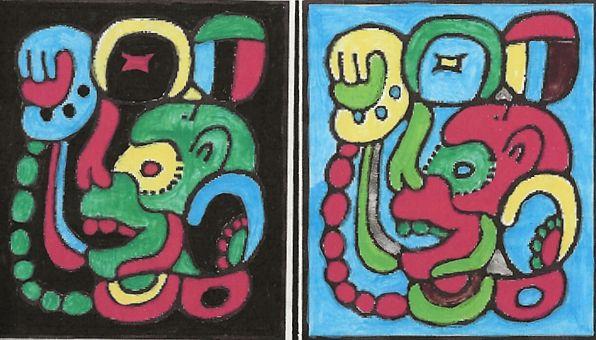 Xibalba. Idéogramme Maya. Aquarelle W. E. Gutman