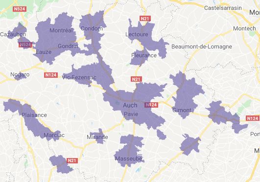 Déploiement prévisionnel du Réseau Fibre - Source Gers numérique