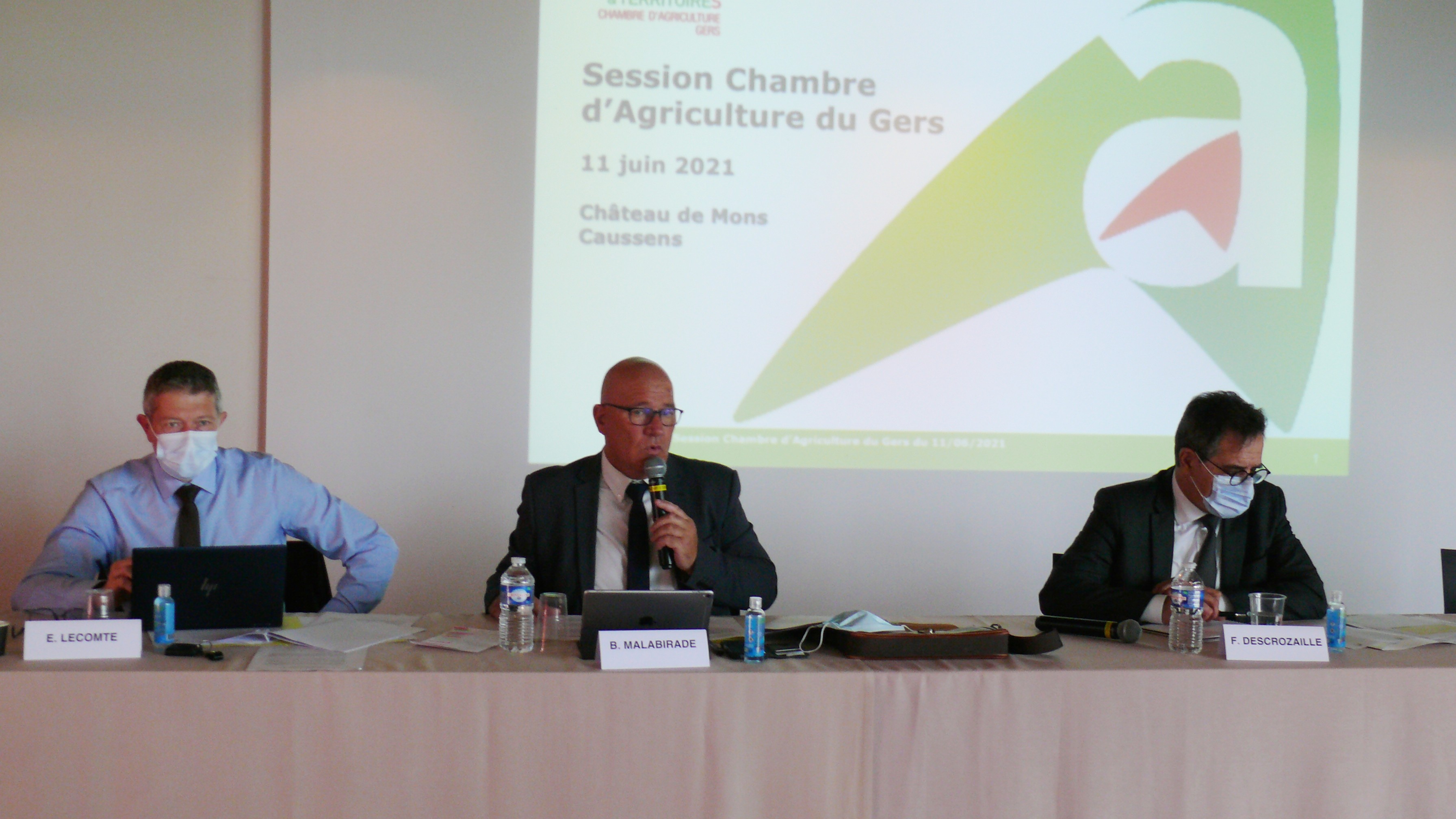 Emmanuel Lecomte, directeur général de la Chambre d'agriculture, Bernard Malabirade, président de la Chambre d'agriculture, Frédéric Descrozaille, député du Val de Marne.