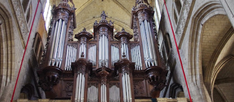 Joris Verdin derrière l'orgue de la cathédrale d'Auch