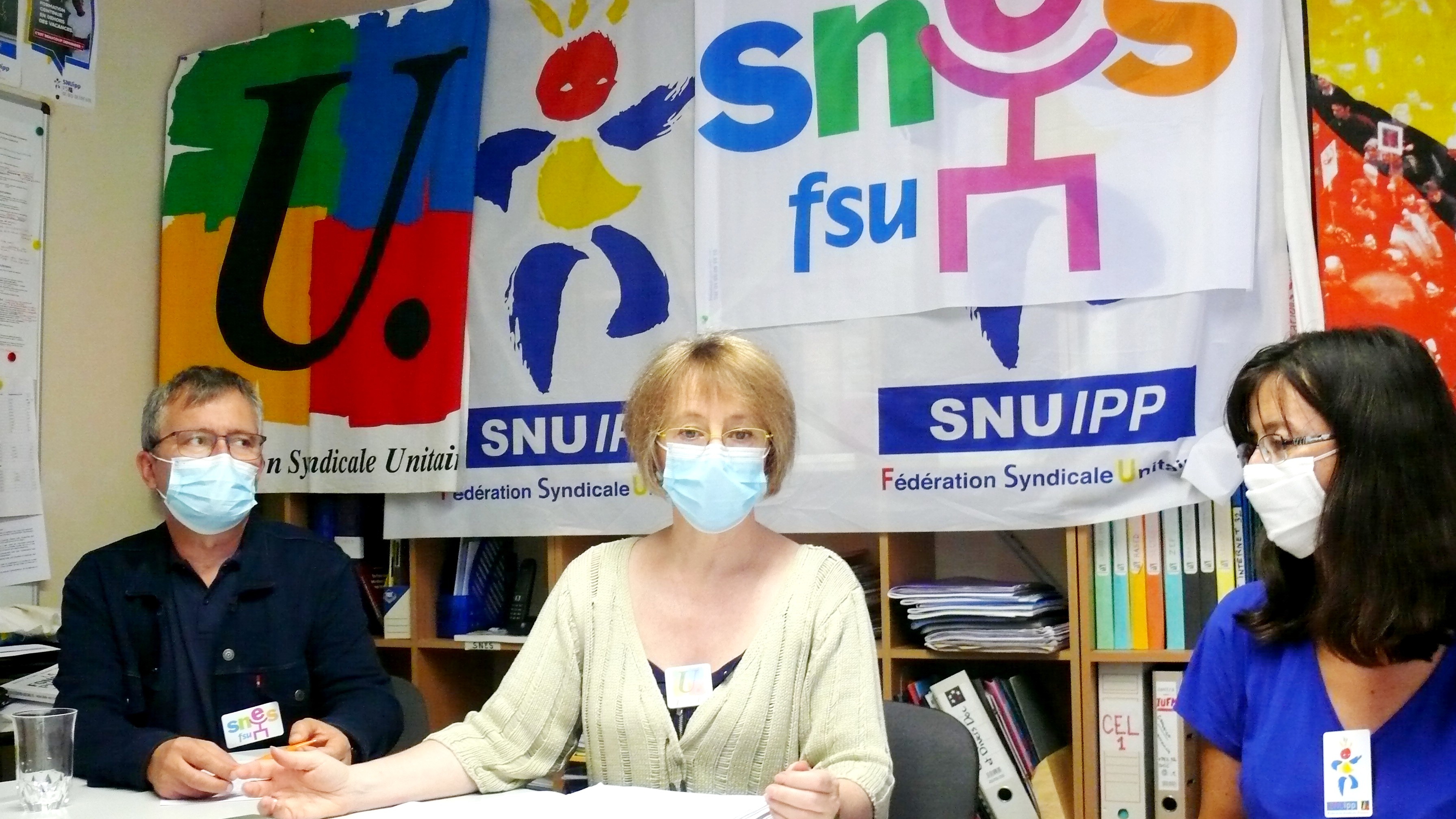 Jocelyn Petit SNES-FSU, Betty Jean dit Teyssier, secrétaire départementale du syndicat FSU et Estelle Aries, SNUIPP-FSU ont participé à la conférence de presse..