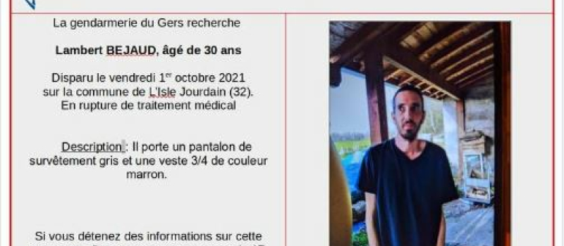 Disparition inquiétante signalée par la gendarmerie