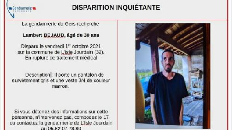 Disparition inquiétante signalée par la gendarmerie