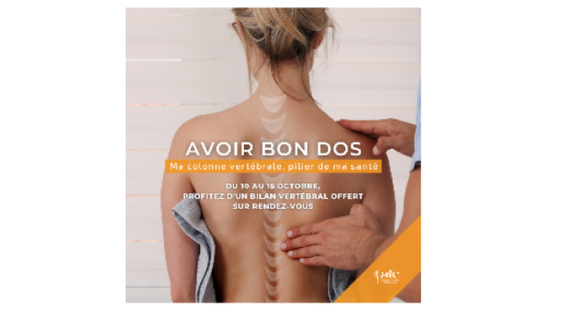 Journée de la colonne vertébrale du 16 octobre 2022:  bilans personnalisés offerts du 10 au 15 octobre à la Maison de Santé !