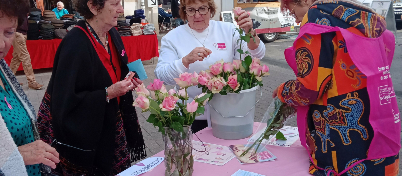 Des roses au marché de Fleurance pour la ligue contre le cancer