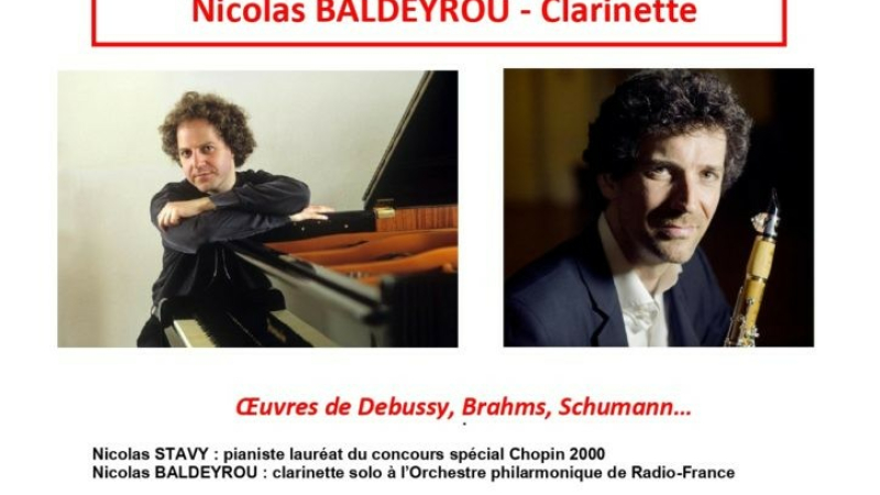 Rappel : Ce dimanche,  4ème concert de la saison 2023  duo clarinette et piano avec Nicolas Baldeyrou et Nicolas Stavy