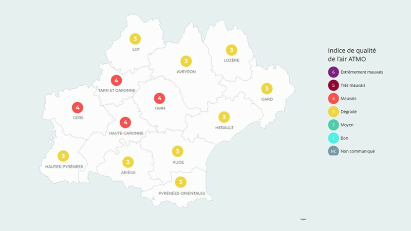 mauvaise qualité de l'air sur le Gers