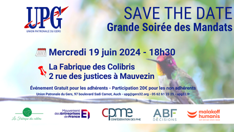 Grande soirée des Mandats de l’UPG - mercredi 19 Juin 2024 à la "Fabrique des Colibris"