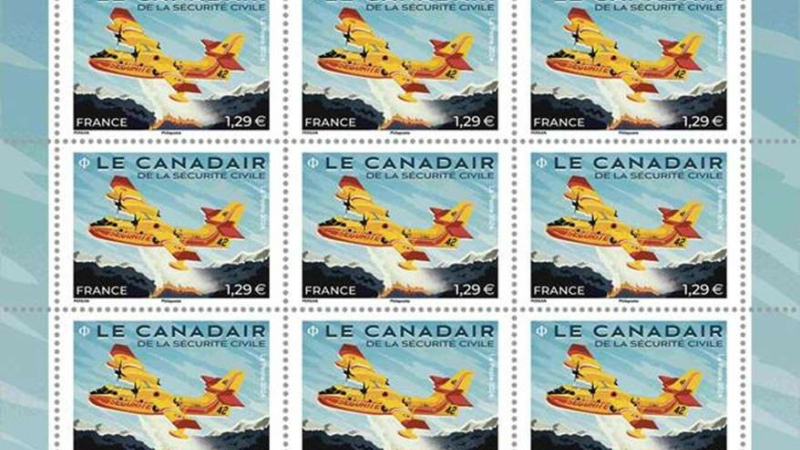 Un timbre illustré par un Canadair de la Sécurité civile