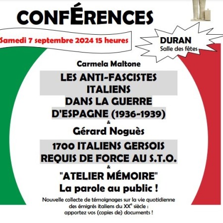 A l'initiative du Fogolâr Furlan de Vuascogne, conférences sur les émigrés italiens engagés dans la dernière guerre