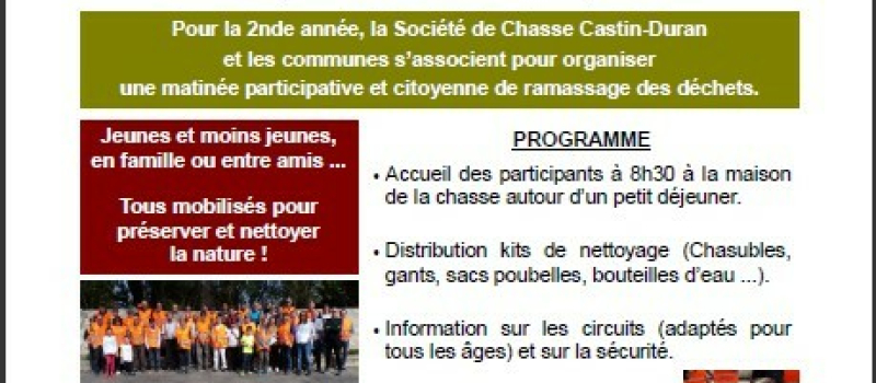 Opération «J’aime la Nature Propre» à Castin/ Duran en partenariat avec la Société de Chasse