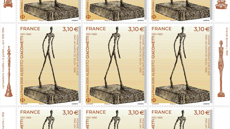 Un timbre-poste émis illustré par une œuvre d’Alberto GIACOMETTI