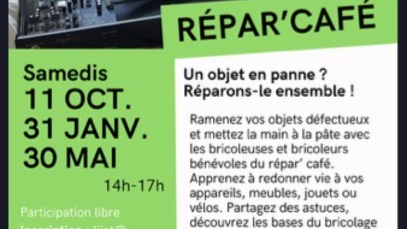 Répar'Café le 31 janvier 2026 à partir de 14 heures à la MJC de l'Isle-Jourdain