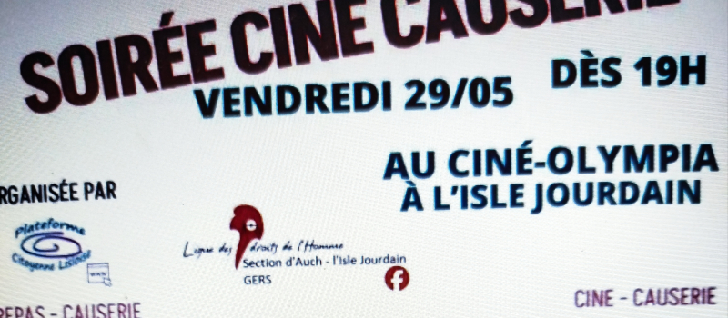 Soirée ciné causerie au ciné l'Olympia le vendredi 29 Mai 2026