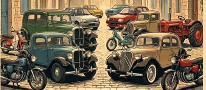 rassemblement des véhicules anciens, camions, motos