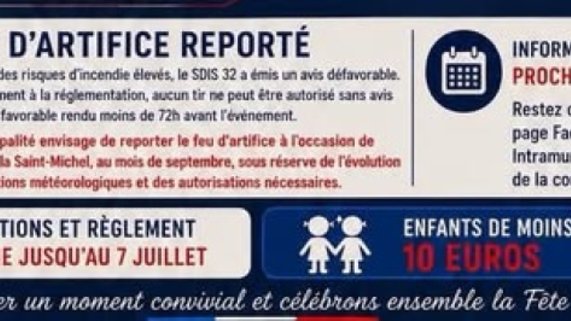 Report du feu d'artifice du 14 juillet, maintien du repas et animation